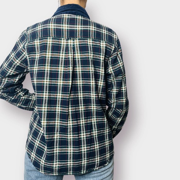 90s Bobbie Brooks Navy Plaid Holiday Button Up Top - Picture 6 of 6